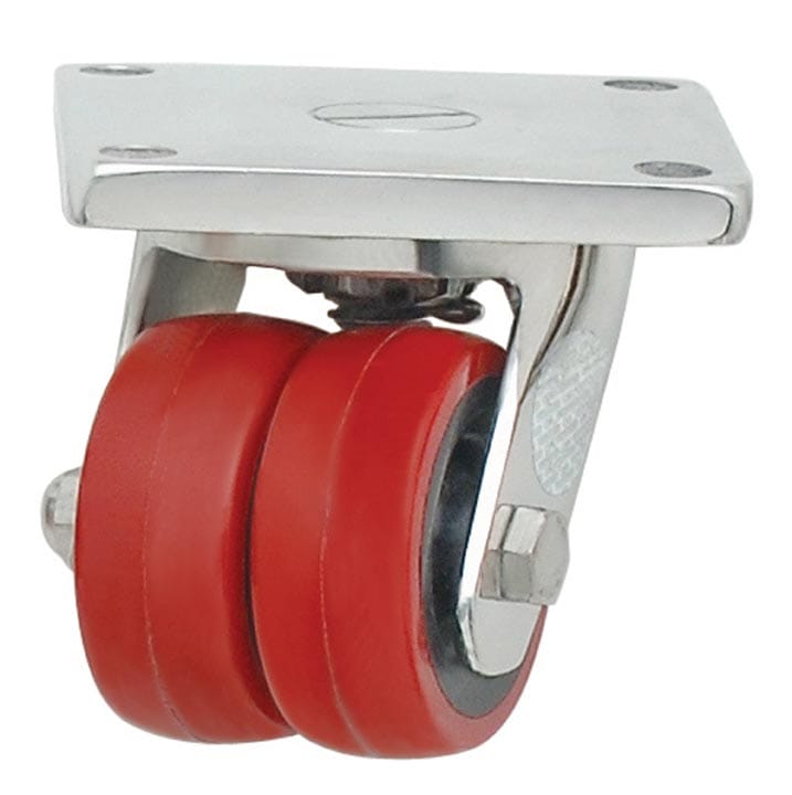 Red Polyurethane wheel fitted to Stainless Steel Twin wheel Swivel Castor